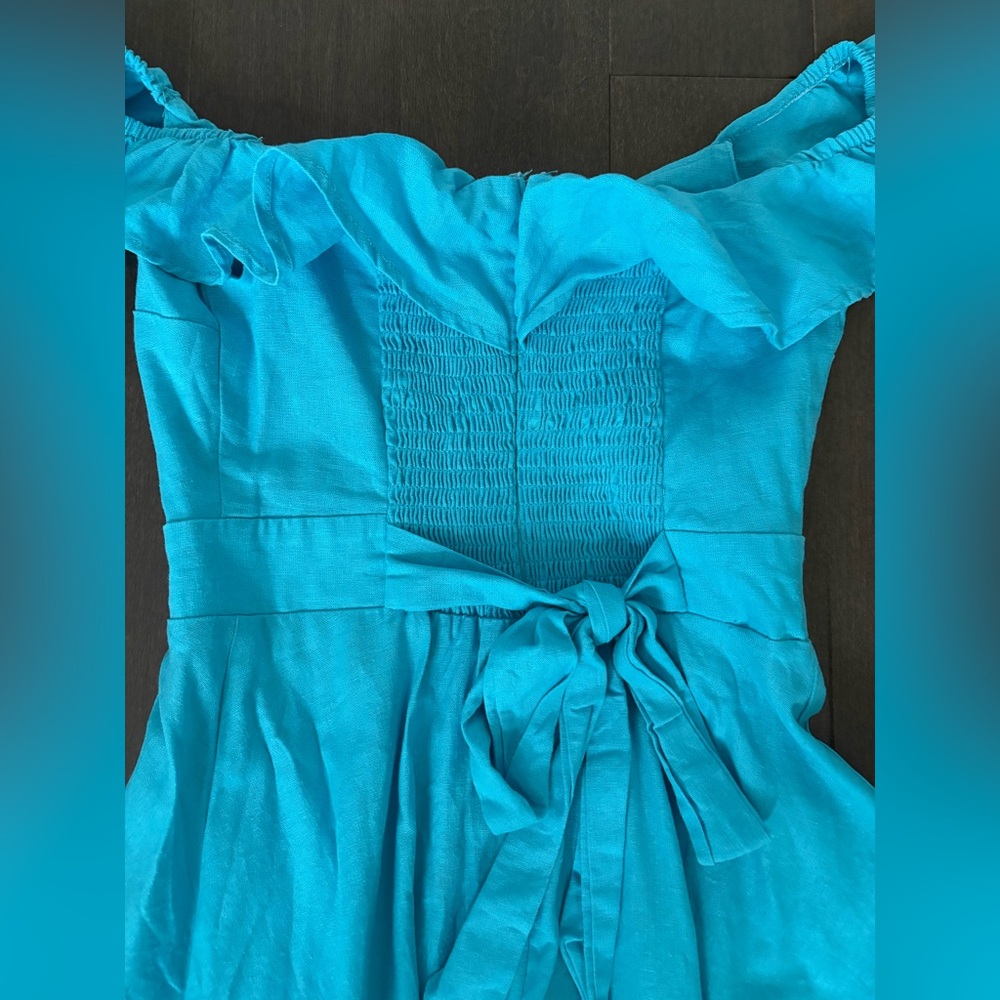 Blue Summer Ruffle Neck Sleeveless Fit & Flare Mini Dress Size S Beachy Vibrant - Picture 3 of 10